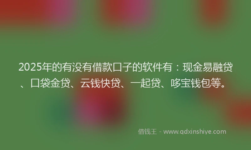 2025年的有没有借款口子的软件有：现金易融贷、口袋金贷、云钱快贷、一起贷、哆宝钱包等。