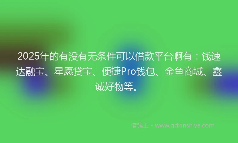 2025年的有没有无条件可以借款平台啊有：钱速达融宝、星愿贷宝、便捷Pro钱包、金鱼商城、鑫诚好物等。