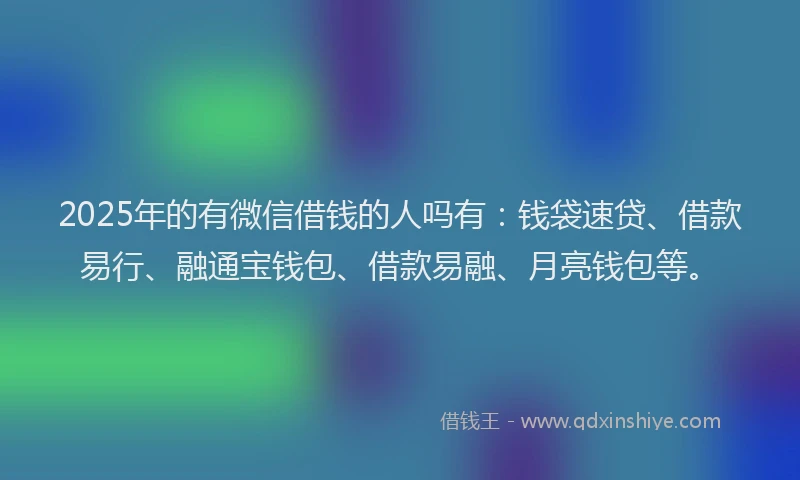 2025年的有微信借钱的人吗有：钱袋速贷、借款易行、融通宝钱包、借款易融、月亮钱包等。
