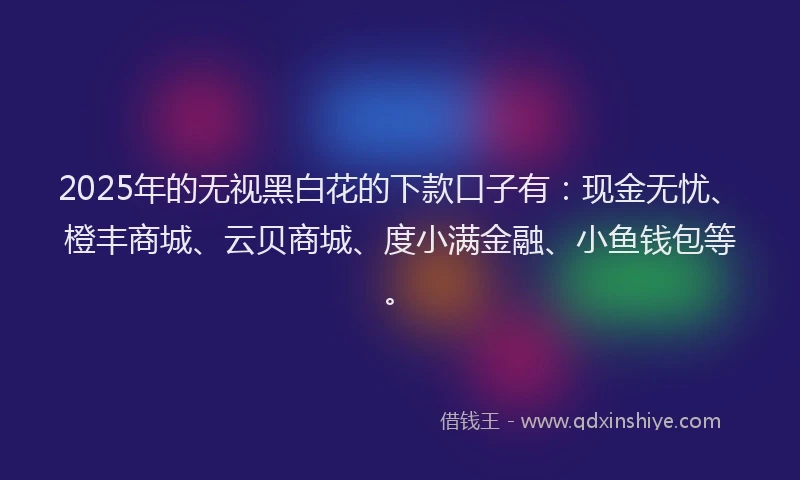 2025年的无视黑白花的下款口子有：现金无忧、橙丰商城、云贝商城、度小满金融、小鱼钱包等。