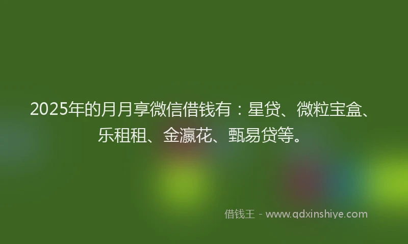 2025年的月月享微信借钱有：星贷、微粒宝盒、乐租租、金瀛花、甄易贷等。