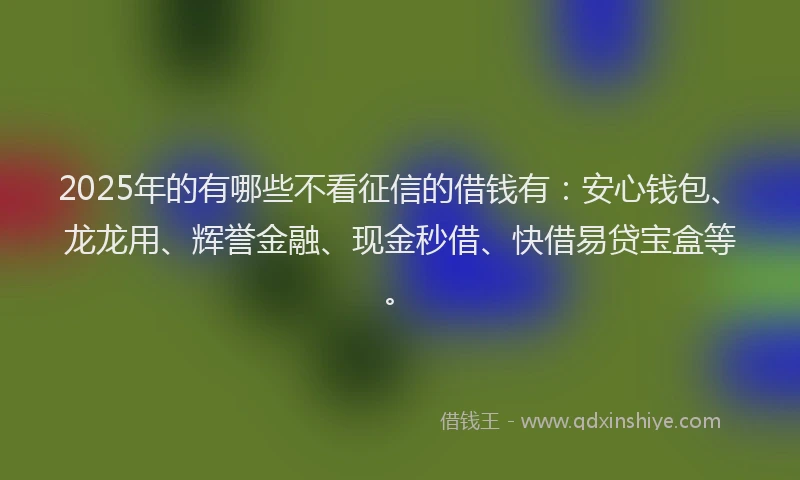 2025年的有哪些不看征信的借钱有：安心钱包、龙龙用、辉誉金融、现金秒借、快借易贷宝盒等。