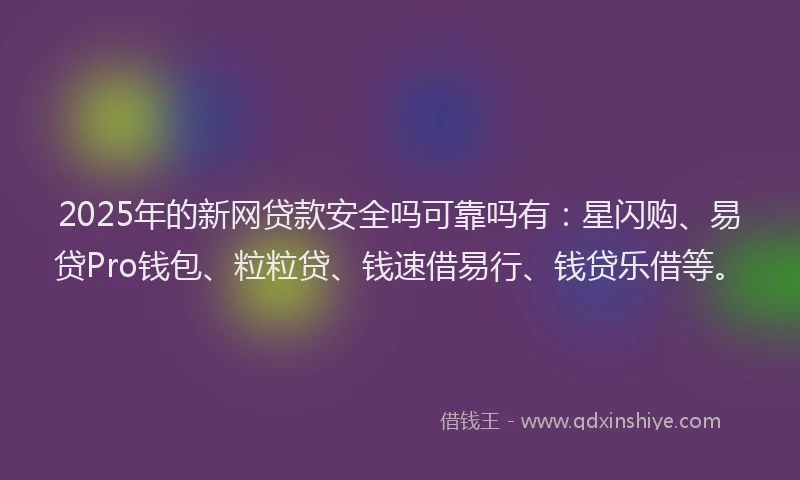2025年的新网贷款安全吗可靠吗有：星闪购、易贷Pro钱包、粒粒贷、钱速借易行、钱贷乐借等。