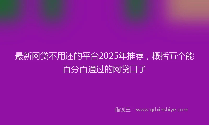 最新网贷不用还的平台2025年推荐，概括五个能百分百通过的网贷口子