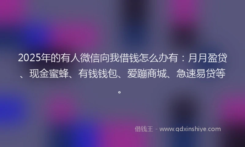 2025年的有人微信向我借钱怎么办有：月月盈贷、现金蜜蜂、有钱钱包、爱蹦商城、急速易贷等。