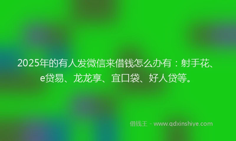 2025年的有人发微信来借钱怎么办有：射手花、e贷易、龙龙享、宜口袋、好人贷等。