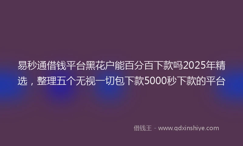 易秒通借钱平台黑花户能百分百下款吗2025年精选，整理五个无视一切包下款5000秒下款的平台