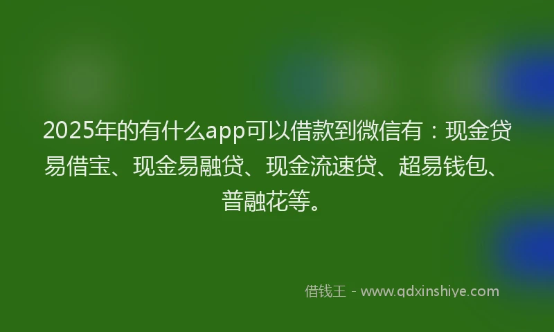 2025年的有什么app可以借款到微信有：现金贷易借宝、现金易融贷、现金流速贷、超易钱包、普融花等。