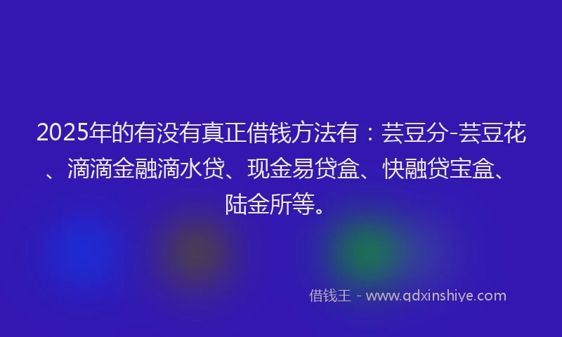 2025年的有没有真正借钱方法有：芸豆分-芸豆花、滴滴金融滴水贷、现金易贷盒、快融贷宝盒、陆金所等。