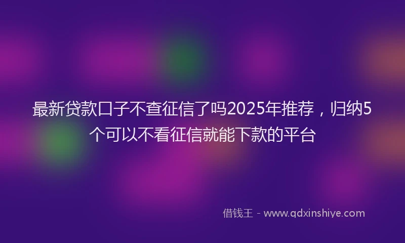 最新贷款口子不查征信了吗2025年推荐，归纳5个可以不看征信就能下款的平台
