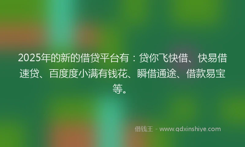 2025年的新的借贷平台有：贷你飞快借、快易借速贷、百度度小满有钱花、瞬借通途、借款易宝等。