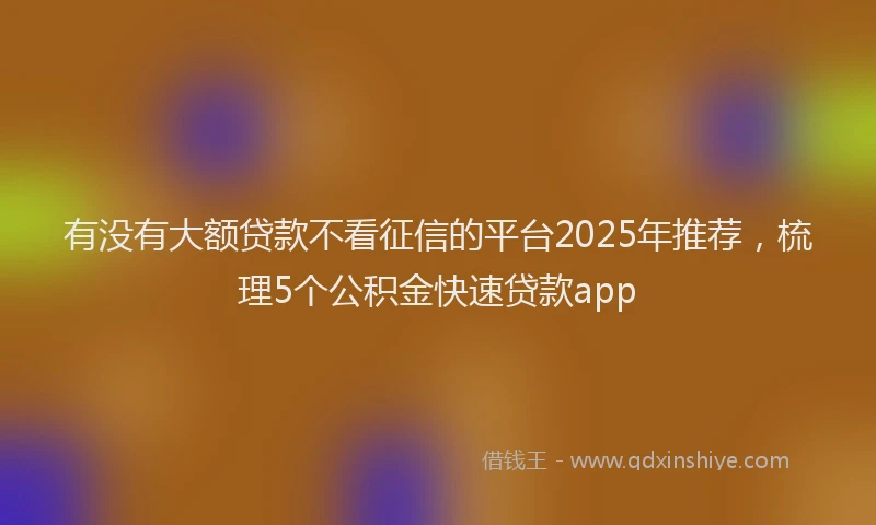有没有大额贷款不看征信的平台2025年推荐，梳理5个公积金快速贷款app
