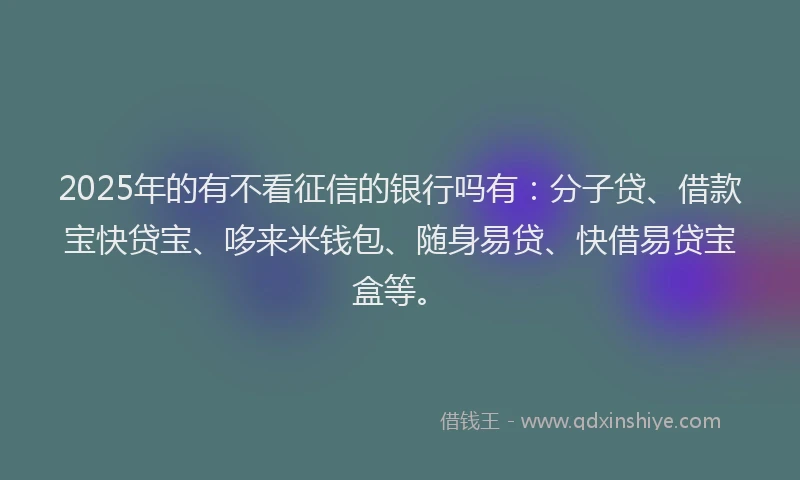 2025年的有不看征信的银行吗有：分子贷、借款宝快贷宝、哆来米钱包、随身易贷、快借易贷宝盒等。
