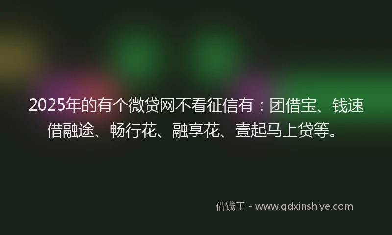 2025年的有个微贷网不看征信有：团借宝、钱速借融途、畅行花、融享花、壹起马上贷等。