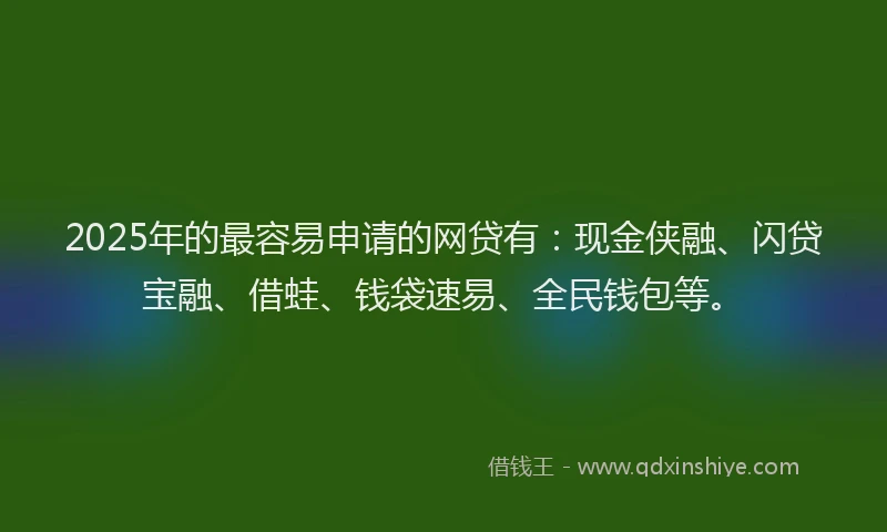 2025年的最容易申请的网贷有：现金侠融、闪贷宝融、借蛙、钱袋速易、全民钱包等。