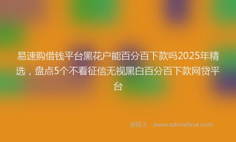 易速购借钱平台黑花户能百分百下款吗2025年精选，盘点5个不看征信无视黑白百分百下款网贷平台