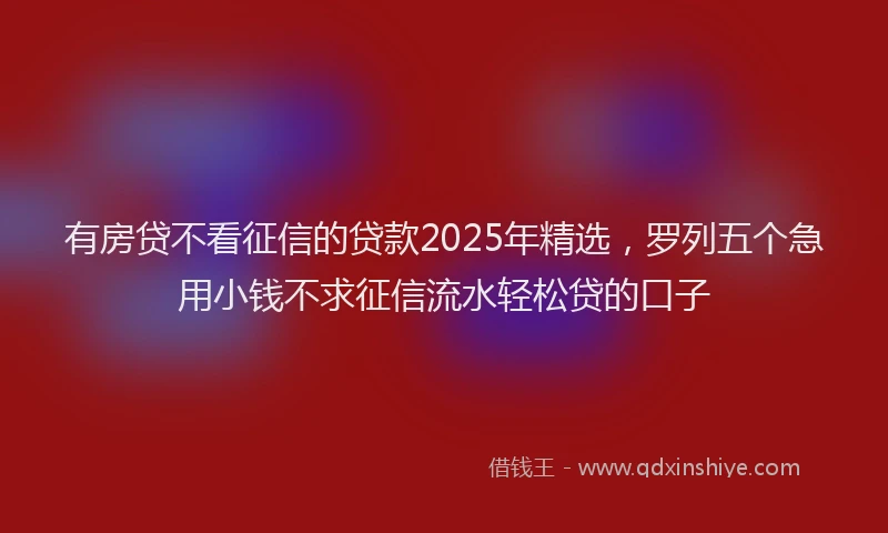 有房贷不看征信的贷款2025年精选，罗列五个急用小钱不求征信流水轻松贷的口子