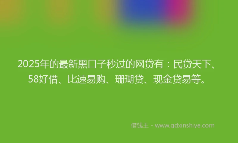 2025年的最新黑口子秒过的网贷有：民贷天下、58好借、比速易购、珊瑚贷、现金贷易等。