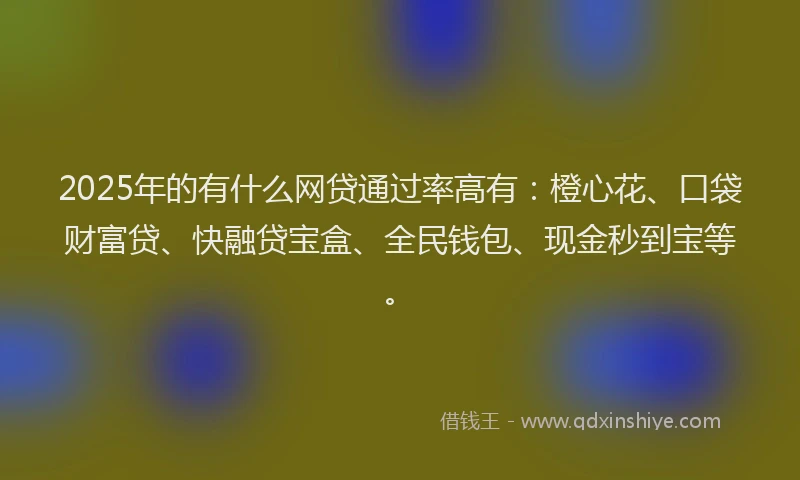 2025年的有什么网贷通过率高有：橙心花、口袋财富贷、快融贷宝盒、全民钱包、现金秒到宝等。