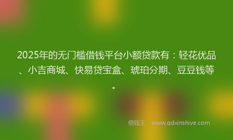 2025年的无门槛借钱平台小额贷款有：轻花优品、小吉商城、快易贷宝盒、琥珀分期、豆豆钱等。