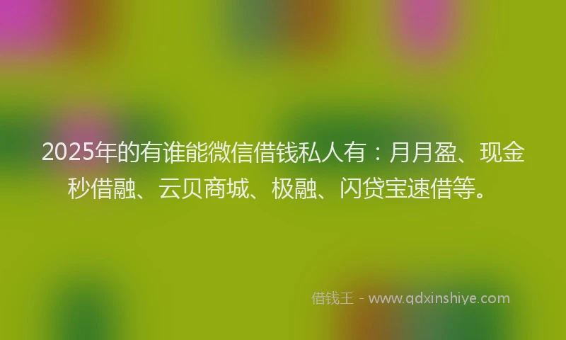 2025年的有谁能微信借钱私人有：月月盈、现金秒借融、云贝商城、极融、闪贷宝速借等。