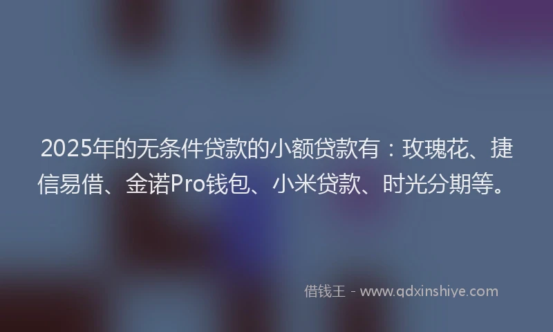 2025年的无条件贷款的小额贷款有：玫瑰花、捷信易借、金诺Pro钱包、小米贷款、时光分期等。