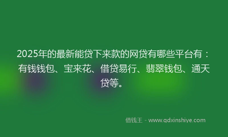 2025年的最新能贷下来款的网贷有哪些平台有：有钱钱包、宝来花、借贷易行、翡翠钱包、通天贷等。