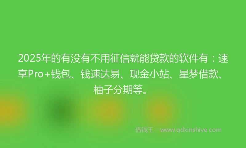 2025年的有没有不用征信就能贷款的软件有：速享Pro+钱包、钱速达易、现金小站、星梦借款、柚子分期等。