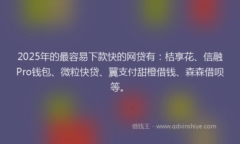 2025年的最容易下款快的网贷有：桔享花、信融Pro钱包、微粒快贷、翼支付甜橙借钱、森森借呗等。