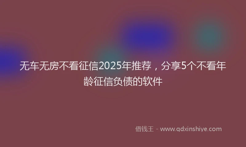无车无房不看征信2025年推荐，分享5个不看年龄征信负债的软件