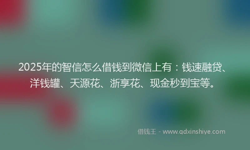 2025年的智信怎么借钱到微信上有:钱速融贷、洋钱罐、天源花、浙享花、现金秒到宝等。