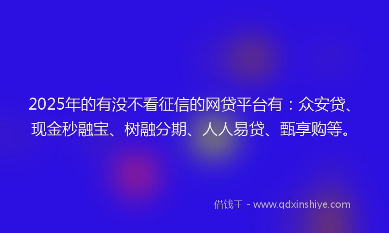 2025年的有没不看征信的网贷平台有：众安贷、现金秒融宝、树融分期、人人易贷、甄享购等。