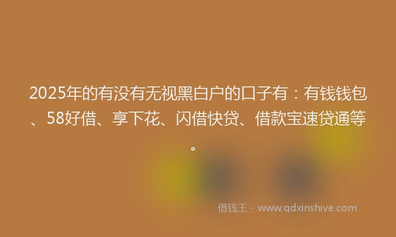 2025年的有没有无视黑白户的口子有：有钱钱包、58好借、享下花、闪借快贷、借款宝速贷通等。