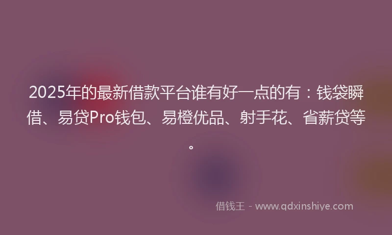 2025年的最新借款平台谁有好一点的有：钱袋瞬借、易贷Pro钱包、易橙优品、射手花、省薪贷等。