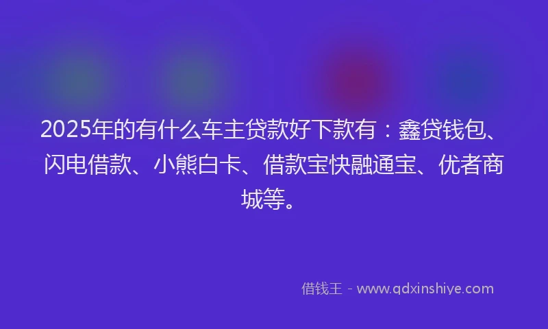 2025年的有什么车主贷款好下款有：鑫贷钱包、闪电借款、小熊白卡、借款宝快融通宝、优者商城等。
