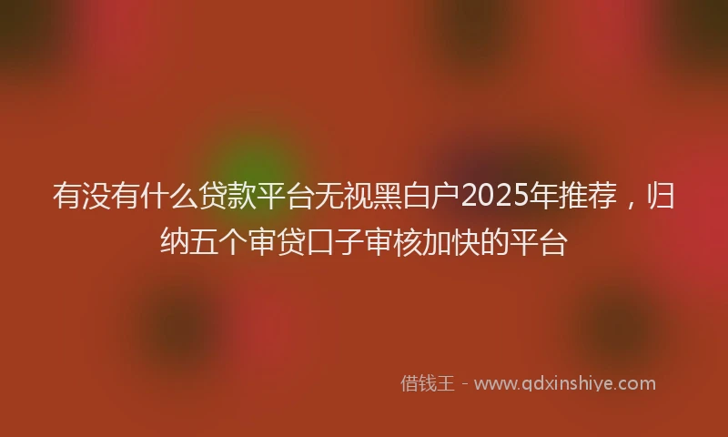有没有什么贷款平台无视黑白户2025年推荐，归纳五个审贷口子审核加快的平台