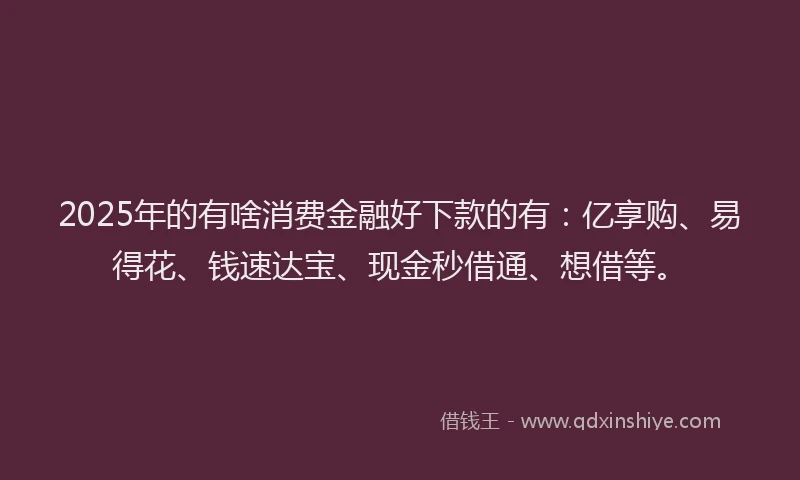 2025年的有啥消费金融好下款的有：亿享购、易得花、钱速达宝、现金秒借通、想借等。