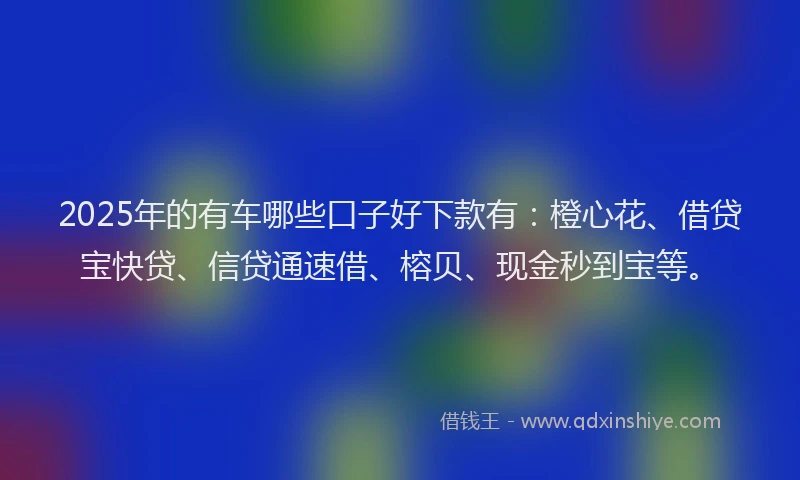 2025年的有车哪些口子好下款有：橙心花、借贷宝快贷、信贷通速借、榕贝、现金秒到宝等。