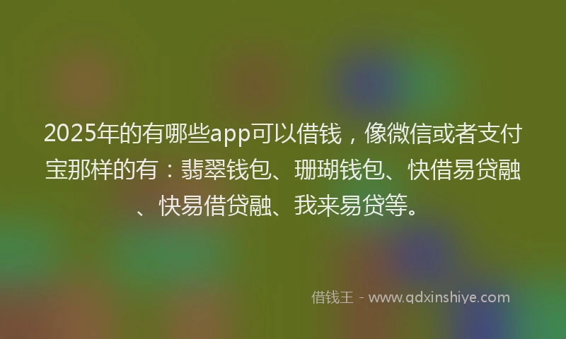 2025年的有哪些app可以借钱，像微信或者支付宝那样的有：翡翠钱包、珊瑚钱包、快借易贷融、快易借贷融、我来易贷等。