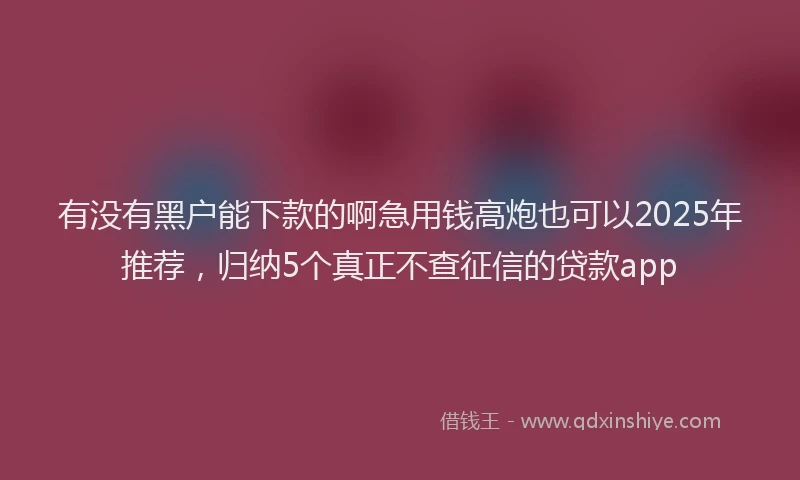 有没有黑户能下款的啊急用钱高炮也可以2025年推荐，归纳5个真正不查征信的贷款app