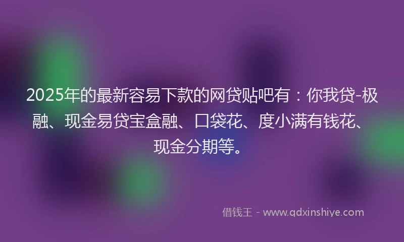 2025年的最新容易下款的网贷贴吧有：你我贷-极融、现金易贷宝盒融、口袋花、度小满有钱花、现金分期等。