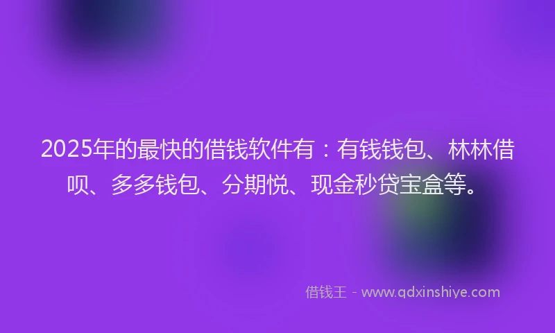 2025年的最快的借钱软件有：有钱钱包、林林借呗、多多钱包、分期悦、现金秒贷宝盒等。