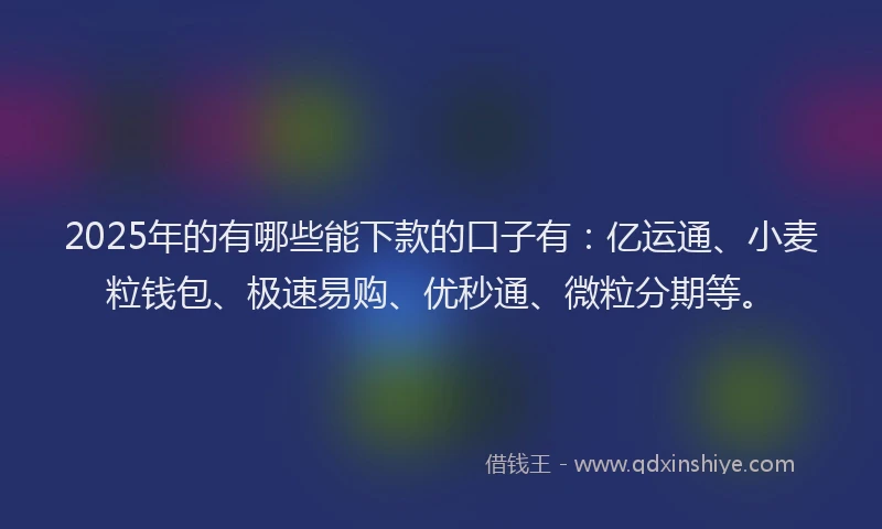 2025年的有哪些能下款的口子有：亿运通、小麦粒钱包、极速易购、优秒通、微粒分期等。