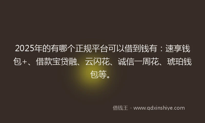 2025年的有哪个正规平台可以借到钱有：速享钱包+、借款宝贷融、云闪花、诚信一周花、琥珀钱包等。