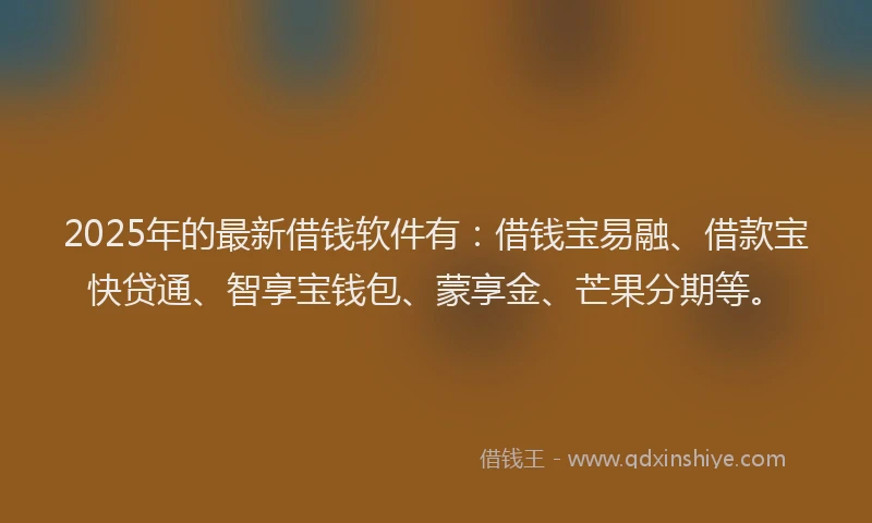 2025年的最新借钱软件有：借钱宝易融、借款宝快贷通、智享宝钱包、蒙享金、芒果分期等。