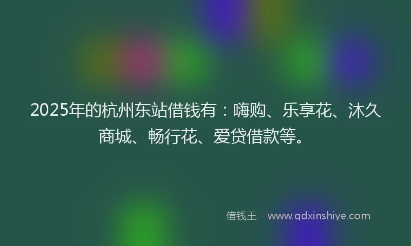 2025年的杭州东站借钱有：嗨购、乐享花、沐久商城、畅行花、爱贷借款等。