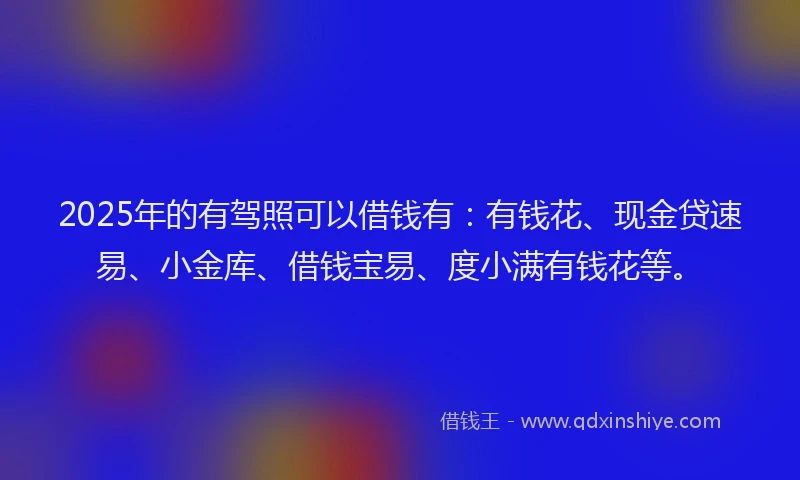 2025年的有驾照可以借钱有：有钱花、现金贷速易、小金库、借钱宝易、度小满有钱花等。