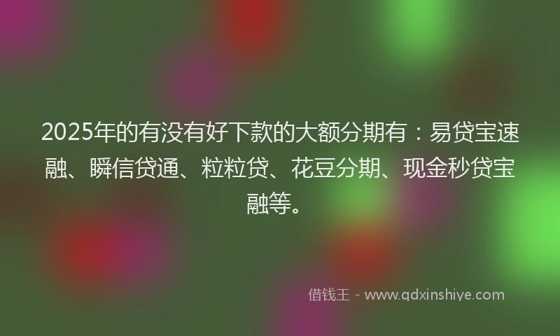 2025年的有没有好下款的大额分期有：易贷宝速融、瞬信贷通、粒粒贷、花豆分期、现金秒贷宝融等。
