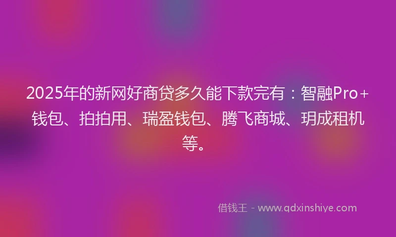2025年的新网好商贷多久能下款完有：智融Pro+钱包、拍拍用、瑞盈钱包、腾飞商城、玥成租机等。