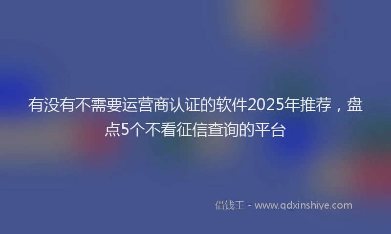 有没有不需要运营商认证的软件2025年推荐，盘点5个不看征信查询的平台